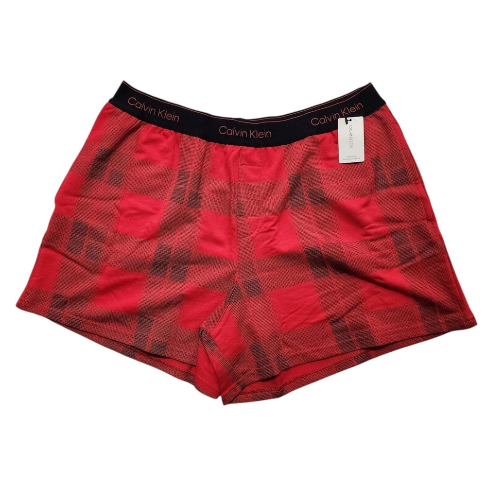 Calvin Klein Women Boxer Shorts Plain Flannel Elastic Waist Red Pockets Large